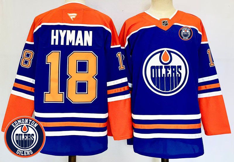 Men Edmonton Oilers #18 Hyman Blue Fanatics 2025 NHL Jersey style 1